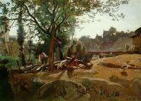 Corot, Jean-Baptiste-Camille - Peasants under the Trees at Dawn, Morvan